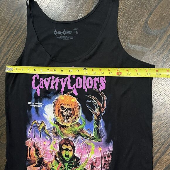 Cavity Colors Tank Top Girl’s Large Black Haunted Candy Graphic Halloween Spooky - Picture 7 of 7